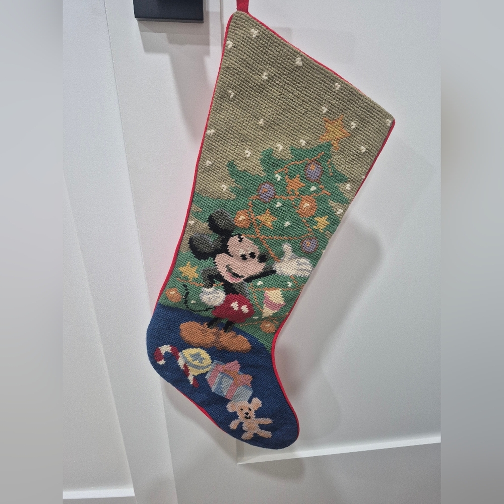 Vintage Disney Mickey Mouse Kurt Adler Needlepoint Christmas Holiday Stocking